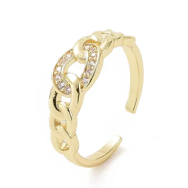 Clear Cubic Zirconia Curb Chains Shape Open Cuff Ring