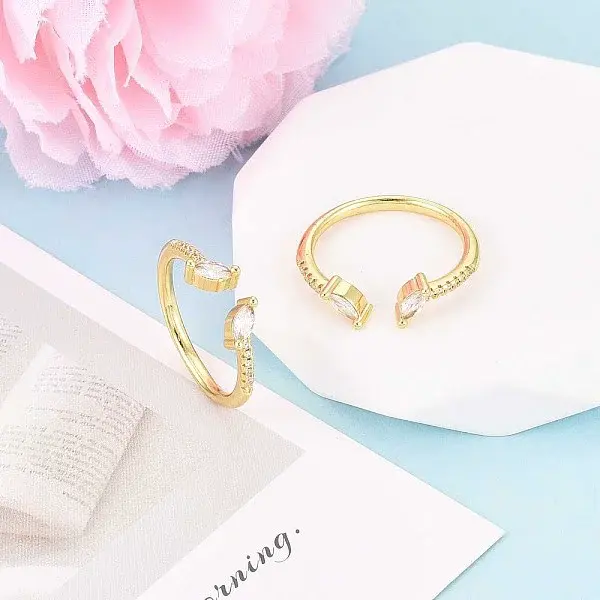 Brass Micro Pave Cubic Zirconia Cuff Rings for Women