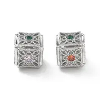 Brass Micro Pave Cubic Zirconia Beads