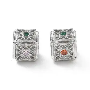 Brass Micro Pave Cubic Zirconia Beads