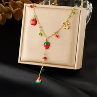 Summer 304 Stainless Steel Enamel & Acrylic Red Strawberry Watermelon Cherry Pendant Y Necklaces for Women