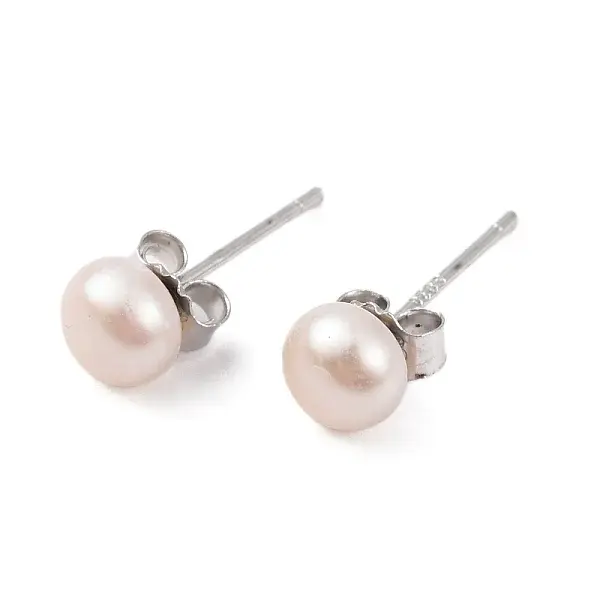 Natural Pearl Round Bead Stud Earrings