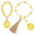 2Pcs 2 Style Lemon Wooden Beaded Garland with Rustic Jute Tassel