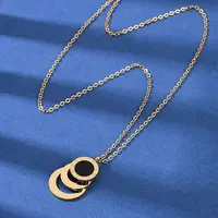 304 Stainless Steel Roman Numeral 3 Ring Pendant Necklaces