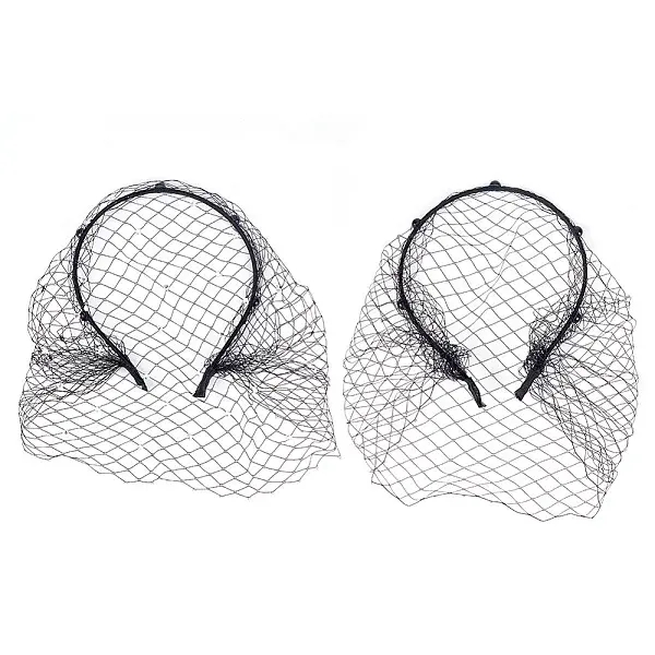 2Pcs 2 Styles Bridal Pearl Mesh Veil Cloth Hair Bands
