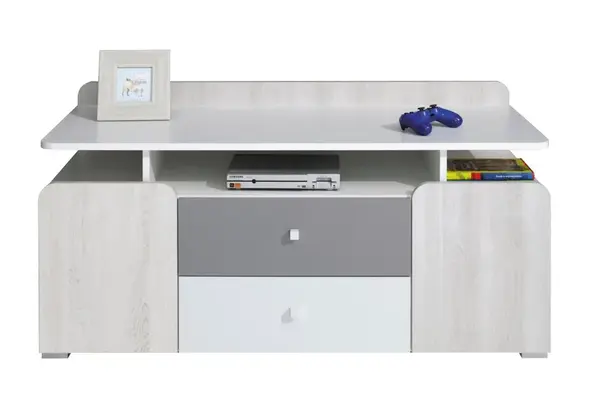 Tv stolek beta - bílá/dub wilton/šedá