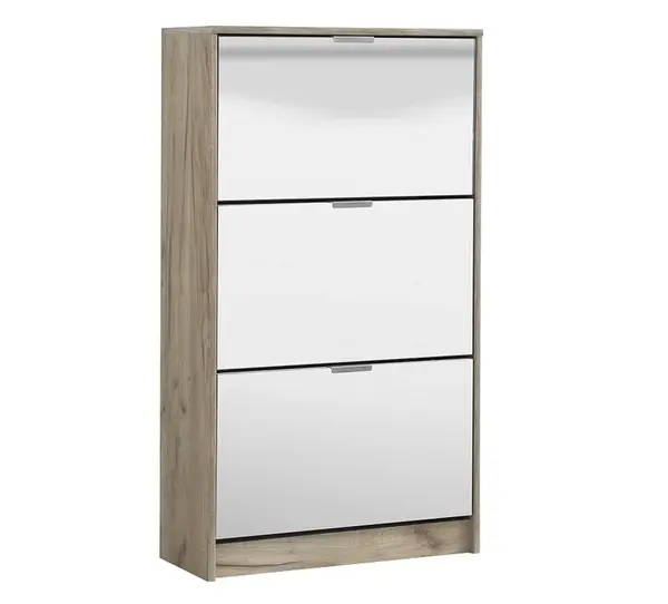 Výklopný botník 3-dvířkový se zrcadlem vincent - dub šedý