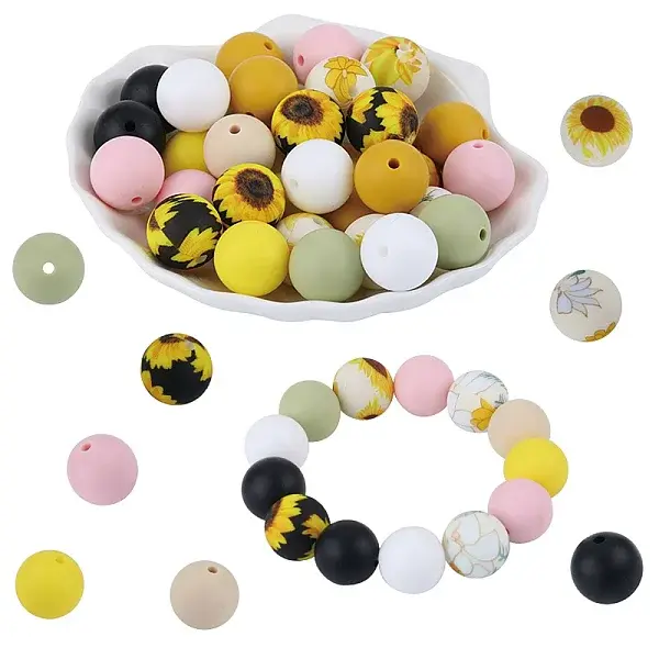 70Pcs 10 Styles Silicone Focal Beads