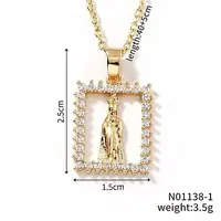 Shiny Brass Micro Pave Clear Cubic Zirconia Hollow Rectangle Vintage Statue Pendant Necklaces