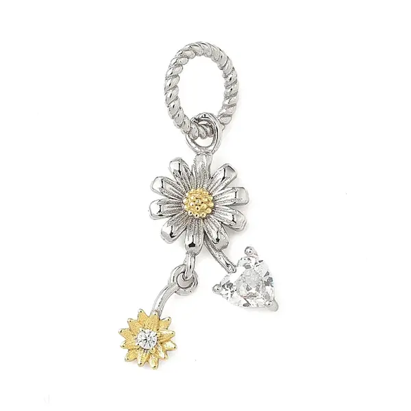 925 Sterling Silver Pave Clear Cubic Zirconia Flower Pendants