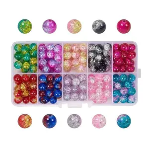 10 Colors Round Transparent Crackle Glass Beads