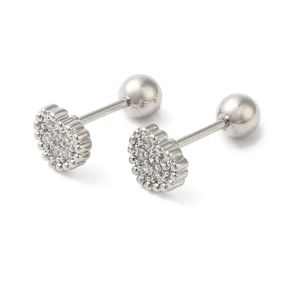 Heart Bow Brass Micro Pave Clear Cubic Zirconia Cartilage Earrings