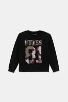 Dětská bavlněná mikina Guess černá barva, s aplikací, L5YQ07 KA6R4