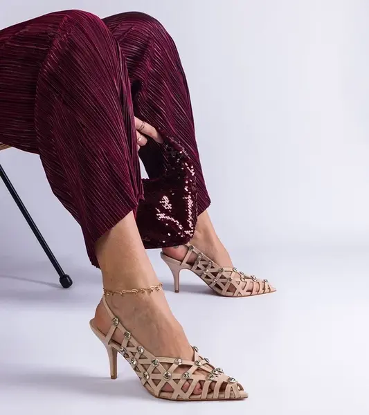 Gemre Beige braided sandals with stones Ellania