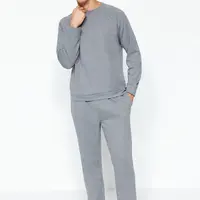 Trendyol tmavě šedá sada pletených pyžam Regular Fit