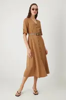 Šaty Medicine hnědá barva, midi