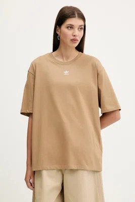 Bavlněné tričko adidas Originals Essentials dámské, hnědá barva, JW5081