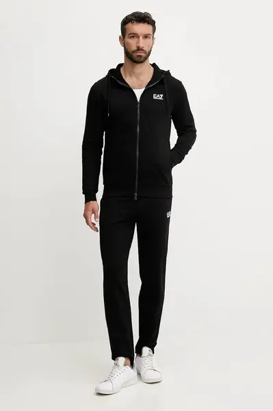 Bavlněná tepláková souprava EA7 Emporio Armani pánská, černá barva, PJVRZ.8NPV62