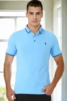 T9586 DEWBERRY MEN'S POLO NECK T-SHIRT-LIGHT BLUE