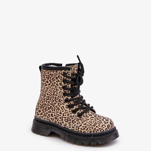 FR1 Zateplené dívčí botky s leopardím vzorem béžové Nelanna