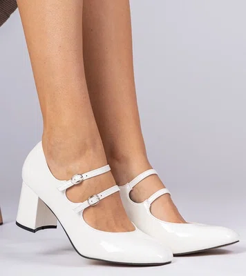 marka niezdefiniowana White women's pumps on a block heel with buckles Meloni