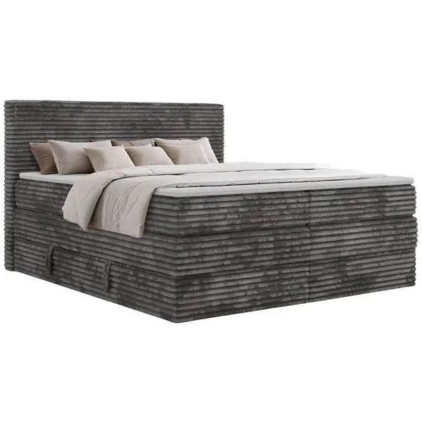 MKS POSTEL BOXSPRING TILION KING 140/200 - Šedá Manšestr - H4 - Topper Visco