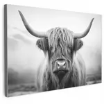 MuchoWow OBRAZ NA PLÁTNĚ Skotský horal - Mlha - Černá - Bílá 30x20 cm