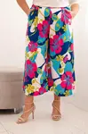 Kesi Włoski Dámské kalhoty Plus Size z viskózy s květinovým vzorem fuchsiová