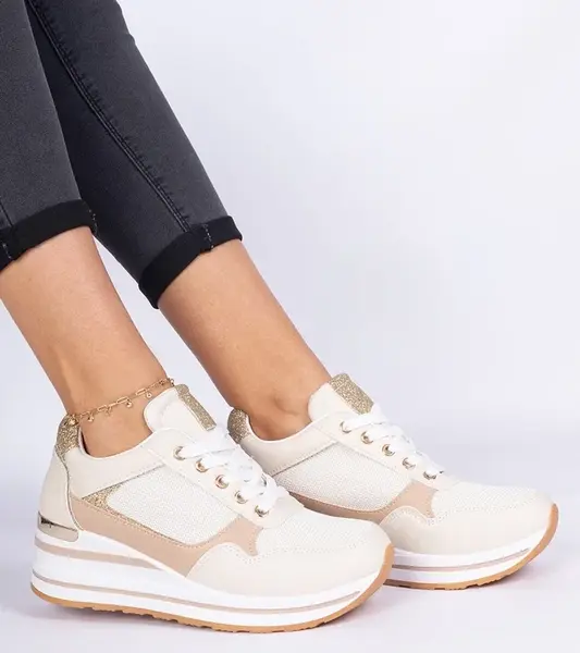 Gemre Beige sneakers decorated with glitter and a metal insert Olaria