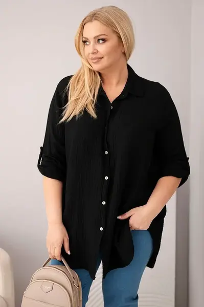 Kesi Włoski Bavlněná mušelínová košile černý