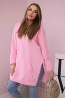 Zateplená mikina s rozparky na bocích světle růžová