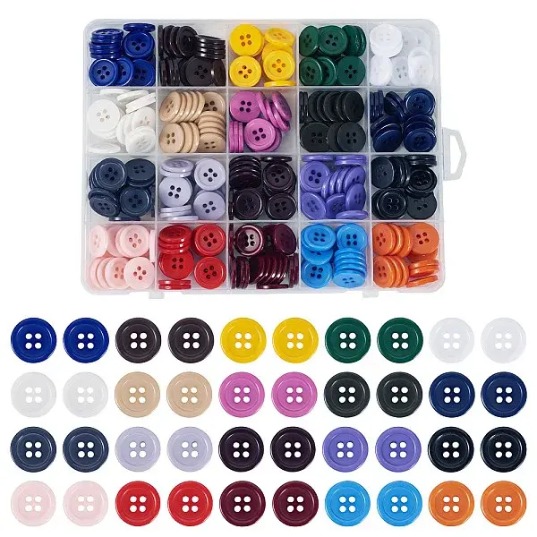 320Pcs 20 Colors 4-Hole Resin Buttons