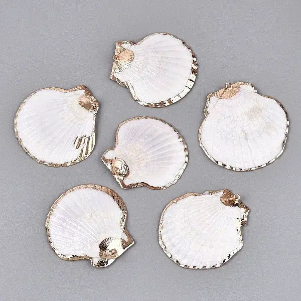 Electroplated Golden Brass Trim Natural Shell Big Pendants
