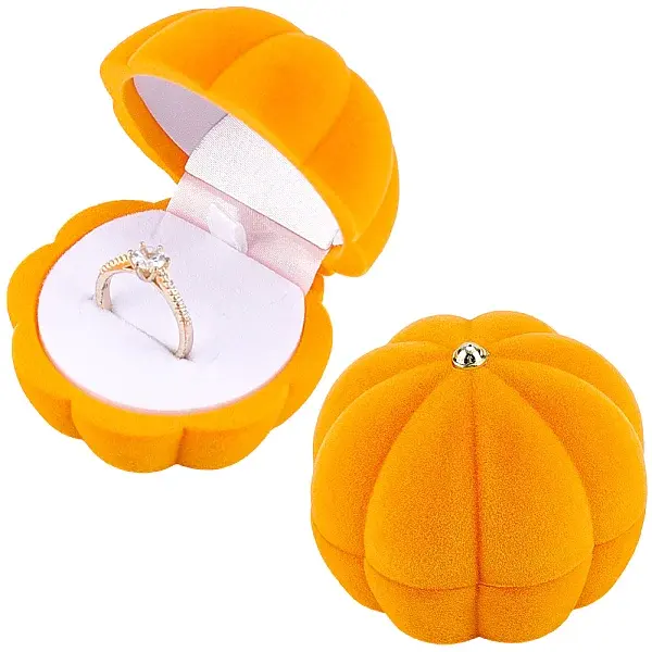 2Pcs Halloween Pumpkin Shaped Flocking Jewelry Boxes