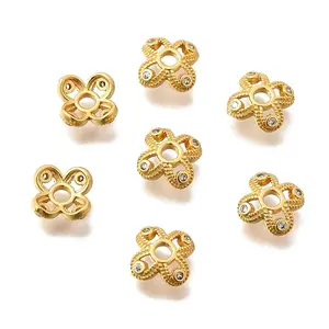 Brass Micro Pave Clear Cubic Zirconia Bead Caps