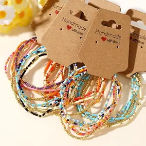 Boho Brass and Colorful Glass Seed Beaded Stretch Bracelet Set