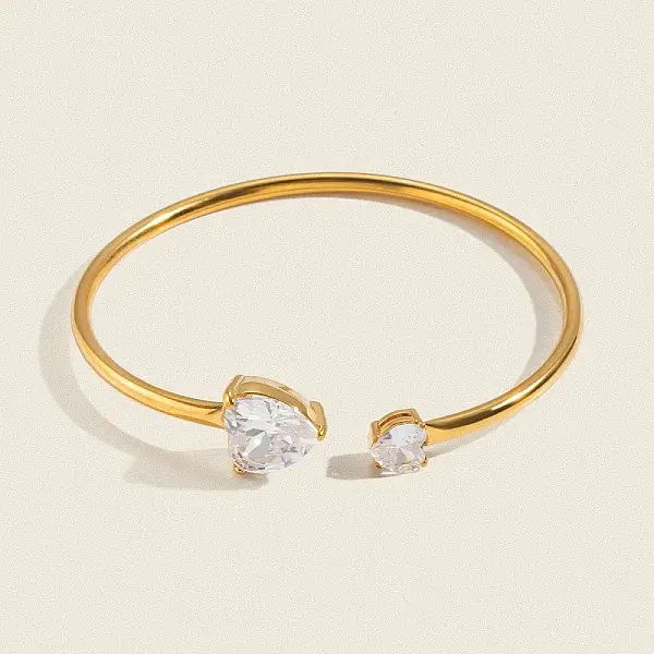 Two Size Heart Clear Cubic Zirconia Open Bangles