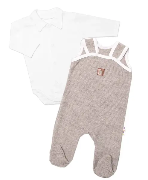 2-dielna súpravička Star, body dl. rukáv + pletené dupačky, béžové, veľ. 62