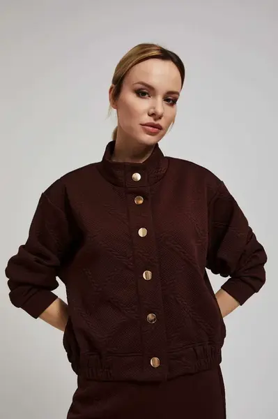 Marisse Brown Blouse With Decorative Buttons