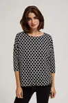 Marisse Blouse With A Geometric Pattern, White And Navy Blue