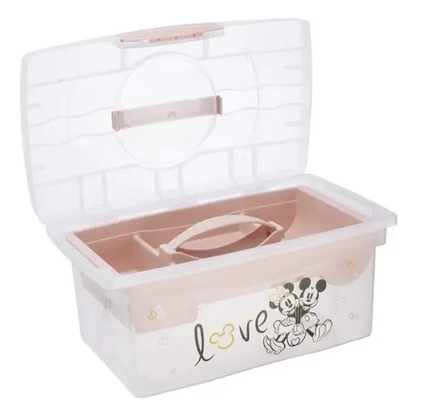 Prenosný box s organizérom Minnie Mouse, transparentná/púdrová ružová
