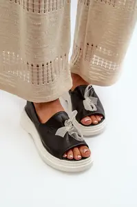 Zazoo 2939 Dámské kožené sandály s mašlí Černé