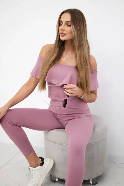 Set s volánkem tmavě růžové barvy