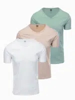 Ombre BASIC men's V-neck cotton shirt set - gray-green/white/beige