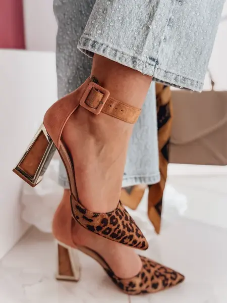 Czółenka damskie na wysoki słupku ELEHILL panterka Dstreet