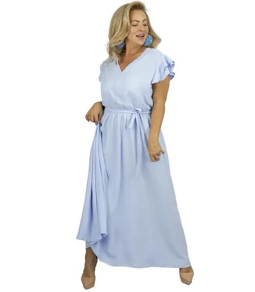 Pri Long dress tied at the waist with short sleeves with frill CELINA