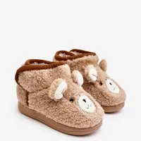 Boto Dětské vyšívané pantofle s medvídkem hnědé Eberra