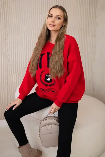 Bavlněná souprava zateplená mikina + legíny červené