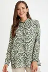 DEFACTO Loose Fit Shirt Collar Patterned Long Sleeve Shirt Tunic