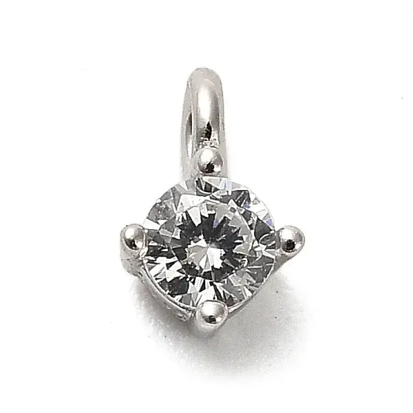925 Sterling Silver Clear Cubic Zirconia Flat Round Charms